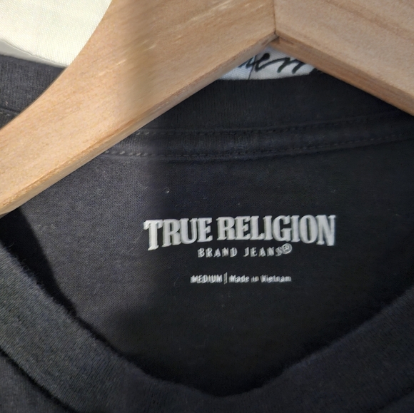True Religion Black Crop Top with Tan Logo - Picture 5 of 5